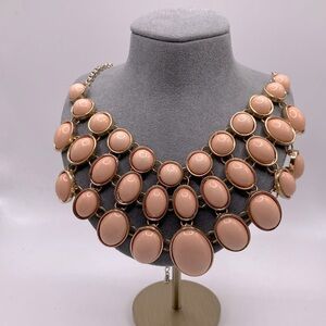 Peach Gold-tone Plastic Beads Necklace